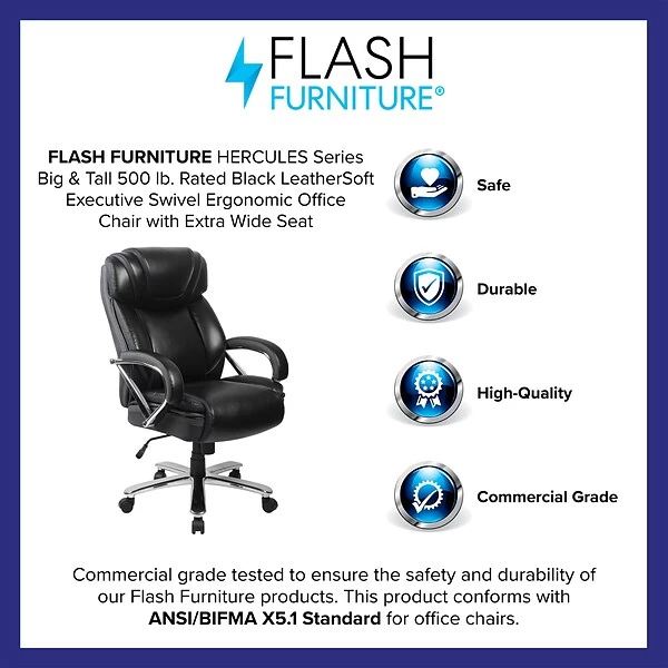 Flash Furniture HERCULES Series Ergonomic LeatherSoft Swivel Big & Tall Executive Office Chair, Black (GO2092M1BK) - Image 3