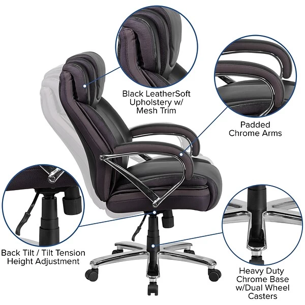 Flash Furniture HERCULES Series Ergonomic LeatherSoft Swivel Big & Tall Executive Office Chair, Black (GO2092M1BK) - Image 5