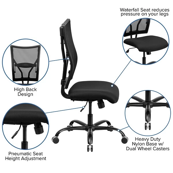 Flash Furniture HERCULES Series Armless Ergonomic Mesh Swivel Big & Tall Executive Office Chair, Black (WL5029SYG) - Image 5