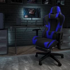 Flash Furniture X20 Ergonomic LeatherSoft Swivel Reclining Gaming Chair, Blue (CH1872301BL)