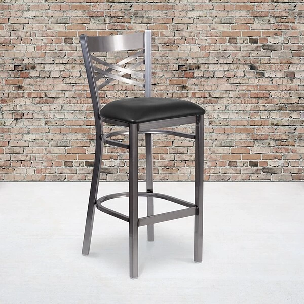 Flash Furniture Traditional Vinyl Restaurant Barstool With Back, Black (XU6F8BCLBARBLKV)