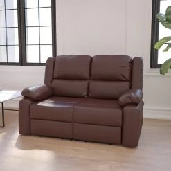 Flash Furniture Harmony Series 56" LeatherSoft Loveseat With Two Built-In Recliners, Brown (BT70597LSBN)