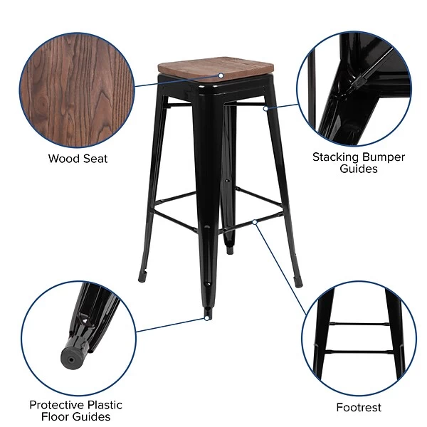 Flash Furniture Metal 30" High Indoor Bar Stool, Black, 4-Pieces (4ET31320W30BKR) - Image 4