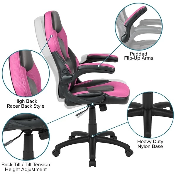 Flash Furniture X10 Ergonomic LeatherSoft Swivel Gaming Chair, Pink/Black (CH00095PK) - Image 5