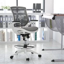 Flash Furniture Mesh Mid-Back Drafting Stool With Lumbar Support, Gray/White (BLLB8801XDGRWH)