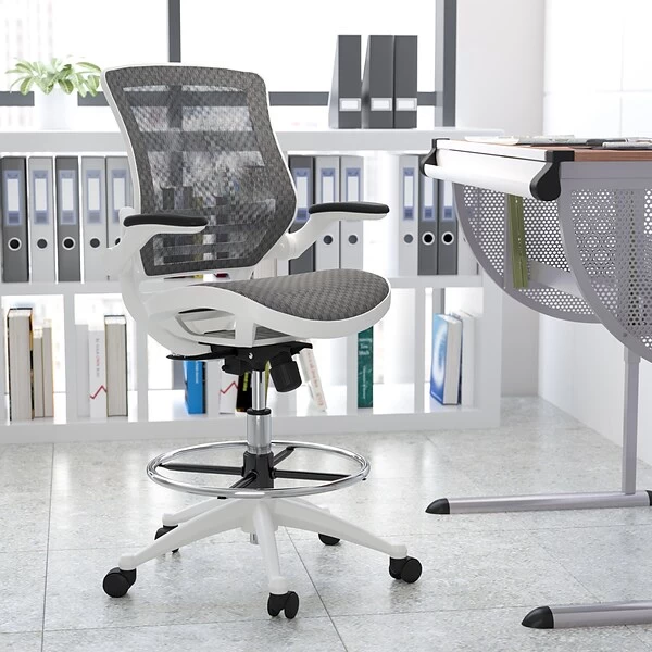 Flash Furniture Mesh Mid-Back Drafting Stool With Lumbar Support, Gray/White (BLLB8801XDGRWH)