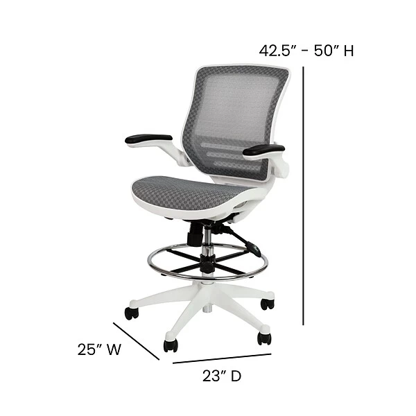 Flash Furniture Mesh Mid-Back Drafting Stool With Lumbar Support, Gray/White (BLLB8801XDGRWH) - Image 5
