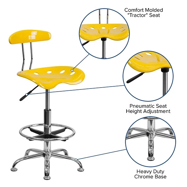 Flash Furniture Low Back Polymer Drafting Stool With Tractor Seat, Vibrant Orange-Yellow - Image 3