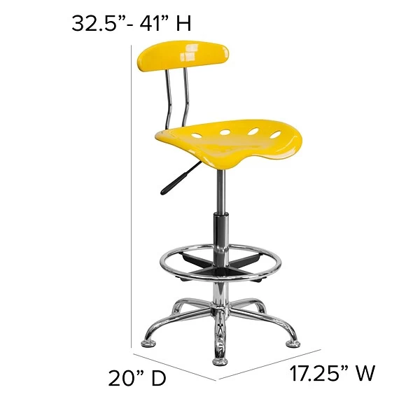 Flash Furniture Low Back Polymer Drafting Stool With Tractor Seat, Vibrant Orange-Yellow - Image 4