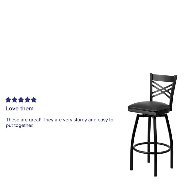 Flash Furniture Traditional Vinyl Restaurant Swivel Barstool With Back, Black (XU6F8BXSWVBKV) - Image 3