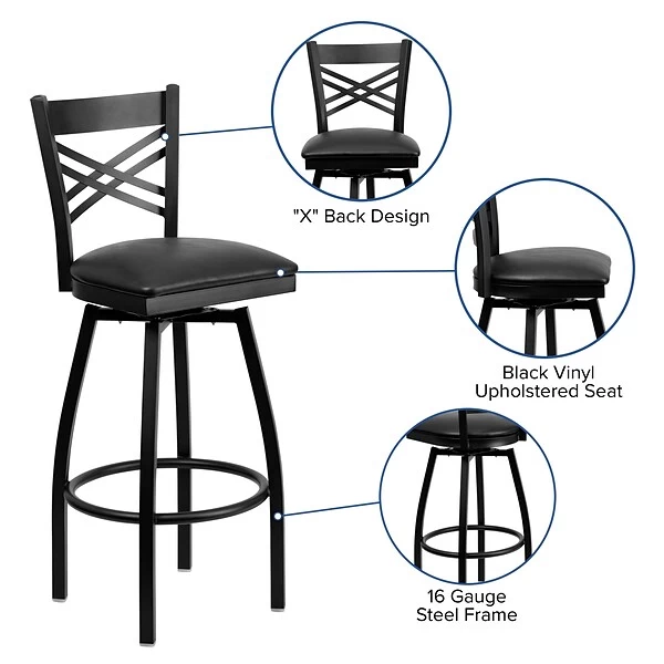 Flash Furniture Traditional Vinyl Restaurant Swivel Barstool With Back, Black (XU6F8BXSWVBKV) - Image 4