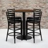 Flash Furniture 36'' Round Table Set W/4 Ladder Back Metal Bar Stools, Walnut /Black (MD0011)