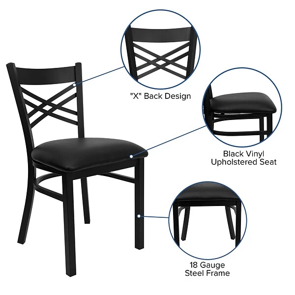 Flash Furniture Hercules Series Black X-Back Metal Restaurant Chair, Black Vinyl Seat XU6FOBXBKBLKV - Image 4