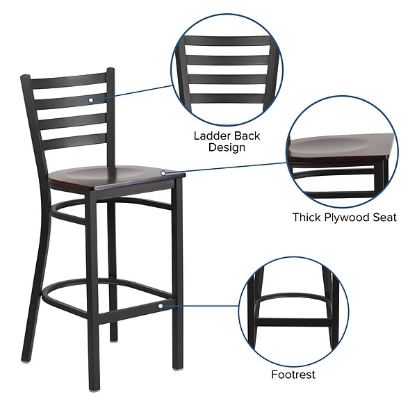 Flash Furniture Traditional Wood Restaurant Barstool With Back, Walnut (XUDG697BBARWAW) - Image 3