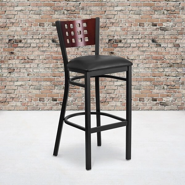 Flash Furniture Traditional Vinyl Restaurant Barstool With Back, Black (XUDG118MAHBBKV)