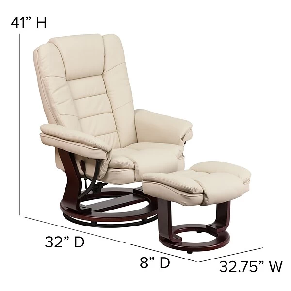 Flash Furniture LeatherSoft Recliner And Ottoman Set Beige (BT7818BGE) - Image 4