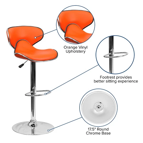 Flash Furniture Contemporary Vinyl Adjustable Height Barstool With Back, Orange (DS815ORG) - Image 4