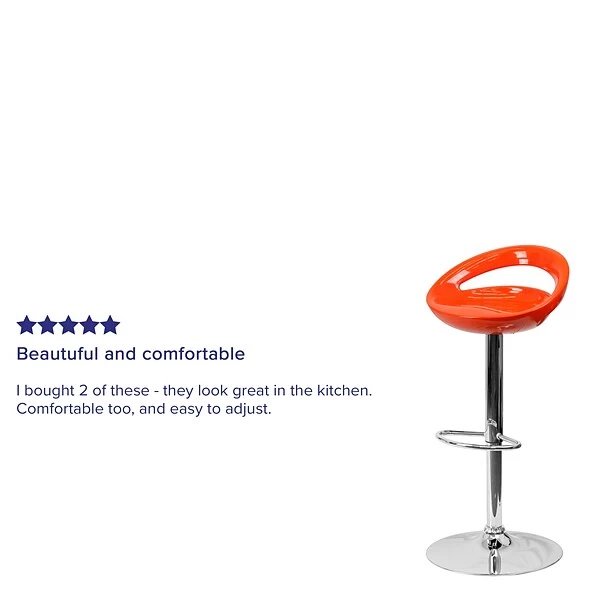Flash Furniture Contemporary Plastic Adjustable Height Barstool With Back, Orange (CHTC31062ORG) - Image 3