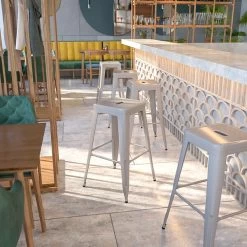 Flash Furniture Industrial Metal Restaurant Barstool, Silver (CH3132030SIL)